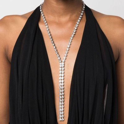 Women Fashion Sexy Long Tassel Rhinestone Necklace