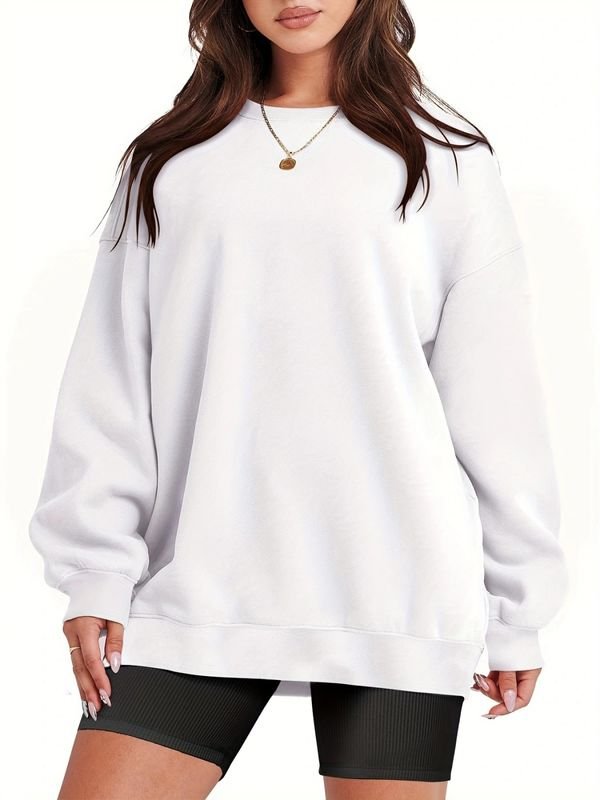 Women Athleisure Fashion Solid Color Loose Round Neck Long Sleeve Sweatshirt