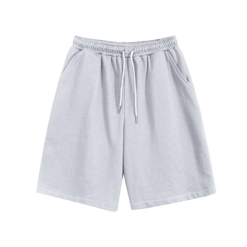 Men Casual Simple Solid Color Mid Waist Tie Loose Shorts