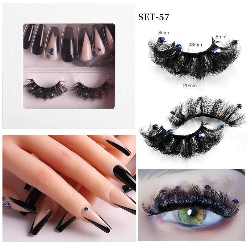 Fashion Rhinestone Mink False Eyelashes And False Nails Set