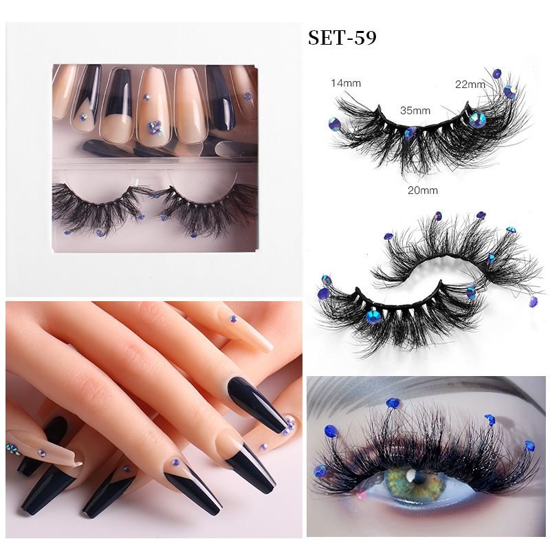 Fashion Rhinestone Mink False Eyelashes And False Nails Set