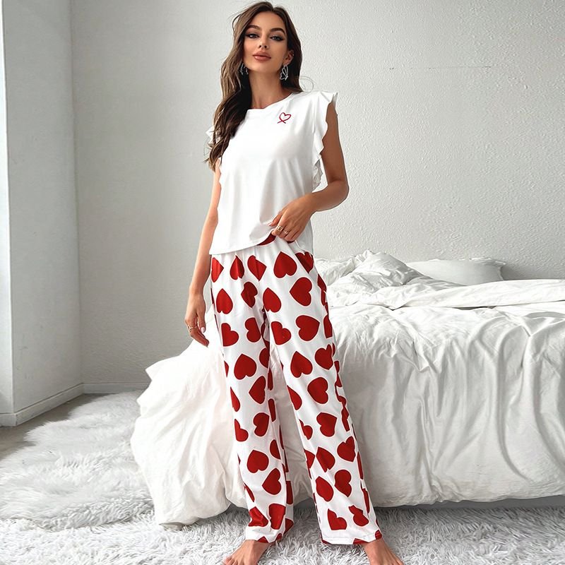 Women'S Fashion Heart Print Pajamas Two-Piece Set