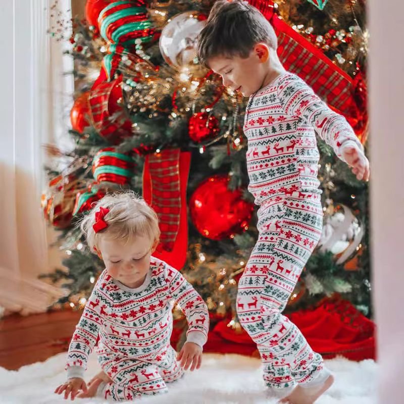 Kids Toddler Boys Girls Casual Cute Christmas Print Long Sleeve Top Trousers House Pajamas Sets