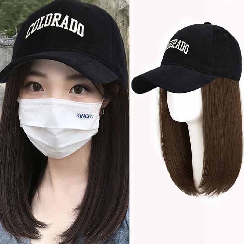 Women Fashion Straight Hair Hat One-Piece Wig