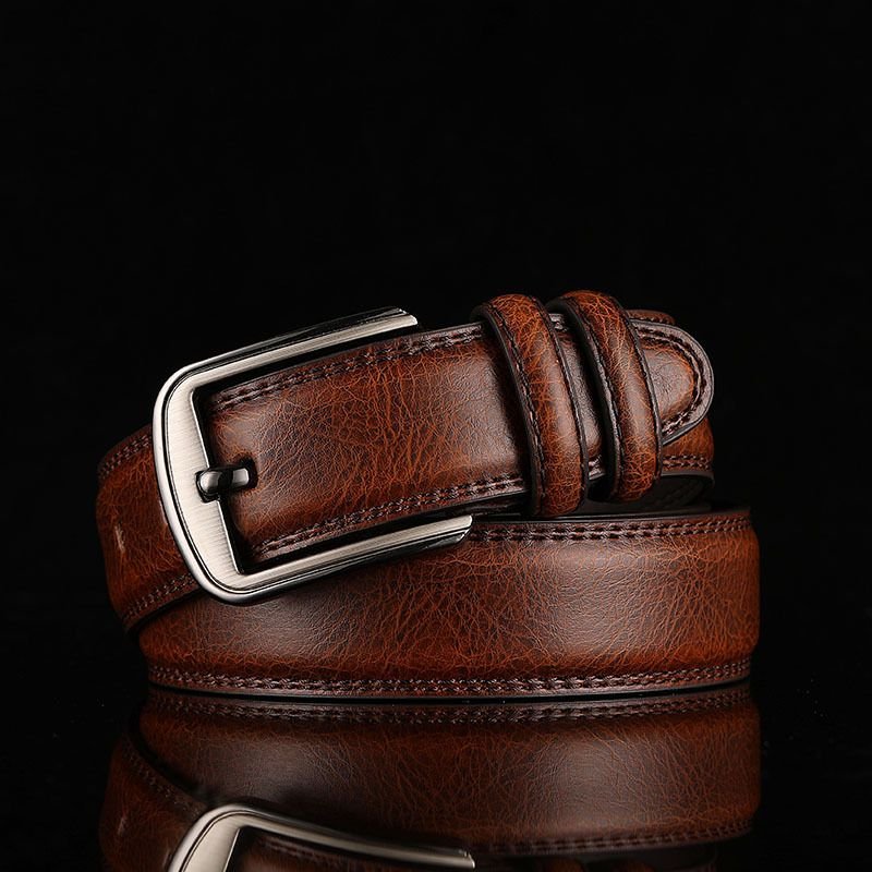 Men Fashion Casual Business Square Pin Buckle Metal Buckle Split-Leather Belt