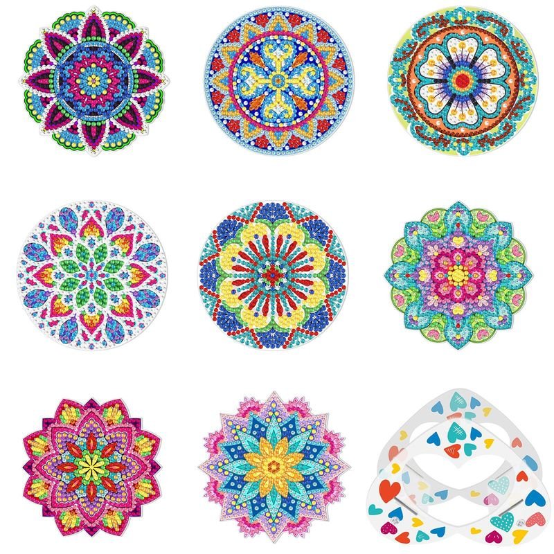 Creative Handmade DIY Heart Mandala Diamond Painting Coaster Set