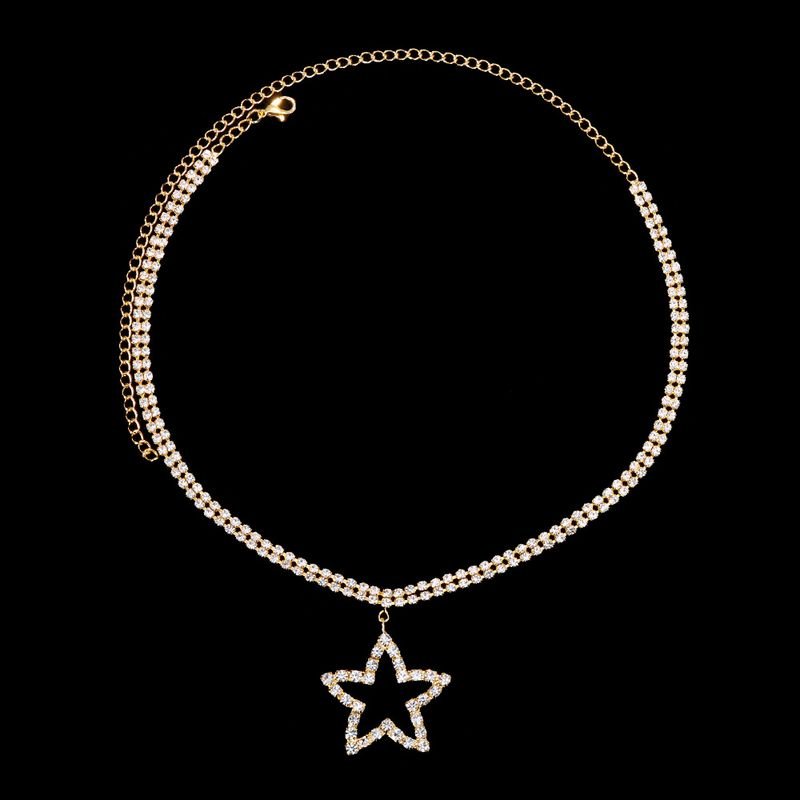 Women Fashion Double Rhinestone Star Pendant Necklace