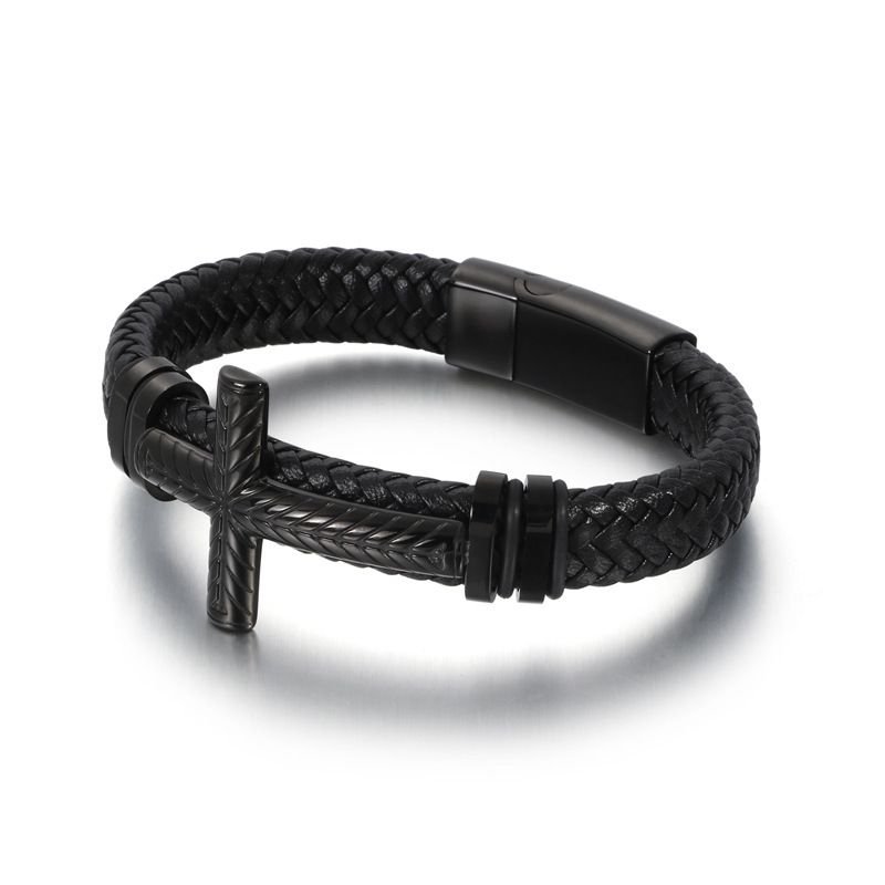 Fashion Punk Cross Men Creative Bracelet Braided Leather Bracelet