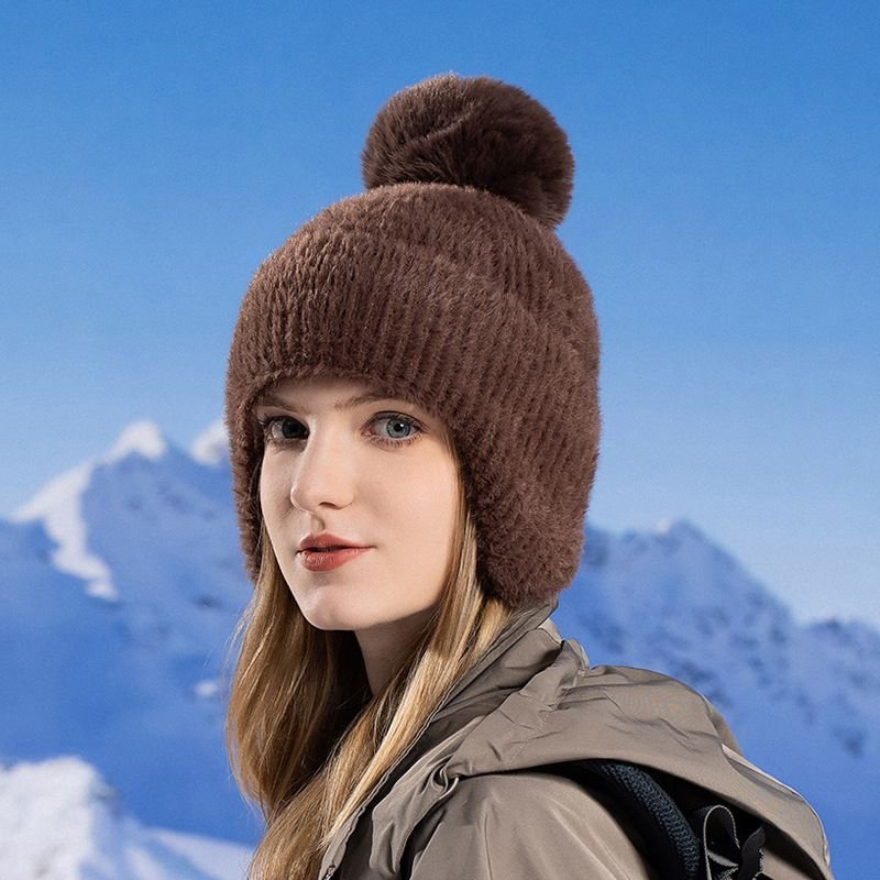 Winter Fashion Solid Color Knitted Plush Hat