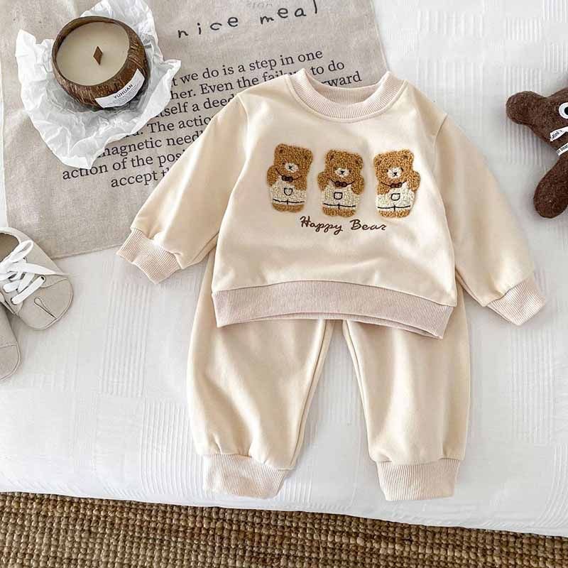 Kids Baby Boys Girls Casual Cute Cartoon Bear Alphabet Long Sleeve Sweatshirts Pants Sets