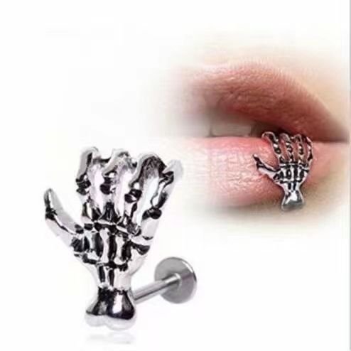 Women Fashion Retro Ghost Claw Stainless Steel Lip Nail Body Piercing Jewelry