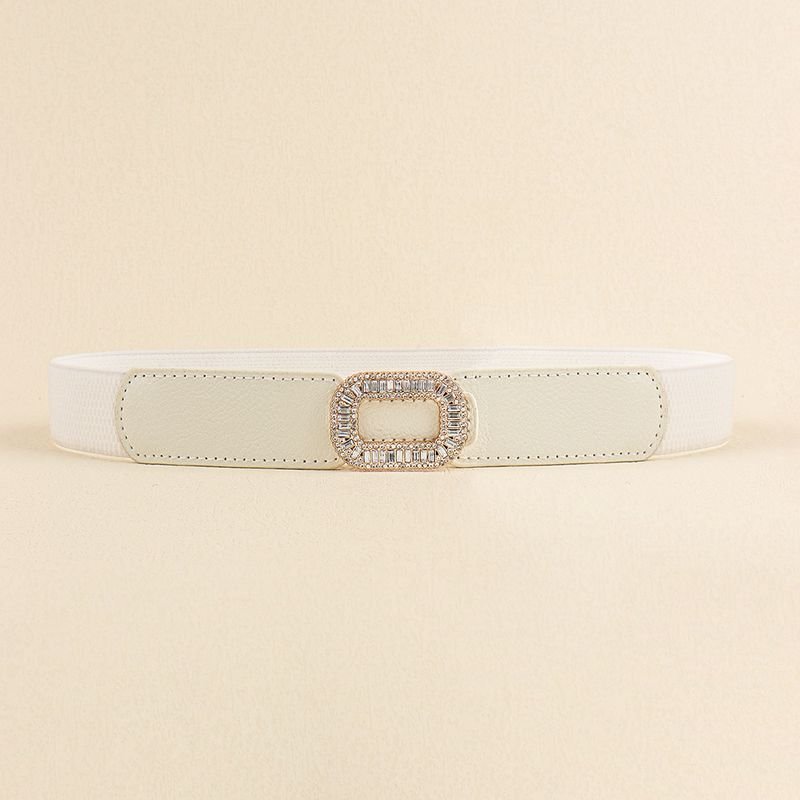 Women Fashion Elastic Elastic Belt With Oval Diamond Studded Buckle