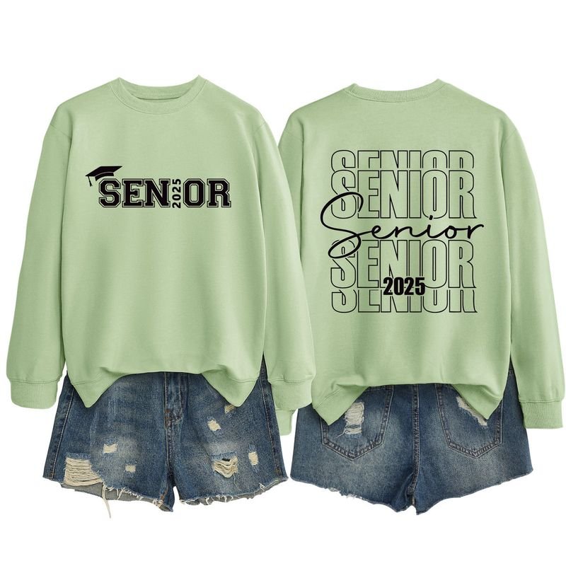 Women Casual Solid Color 2025 Letter Print Round Neck Long Sleeve Sweatshirt