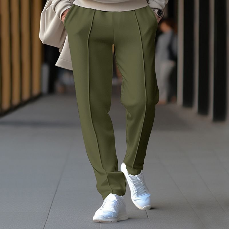 Men Fashion Casual Basic Solid Color Waffe Straight Pants