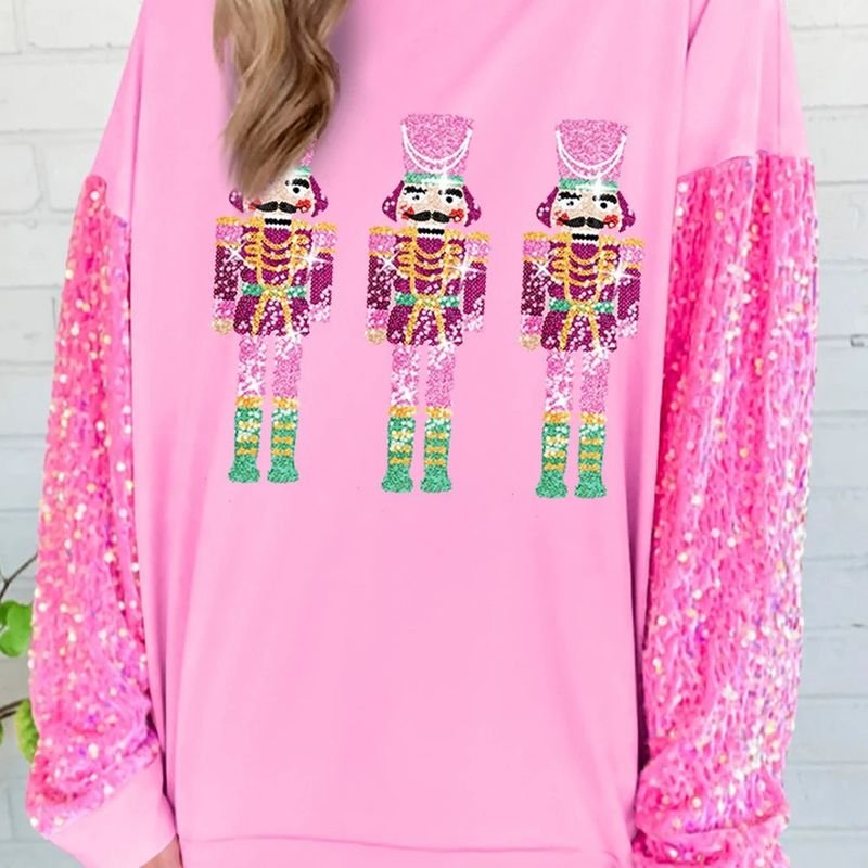 Women Fashion Sweet Soldier Sequin Long Sleeve Sweatshirt