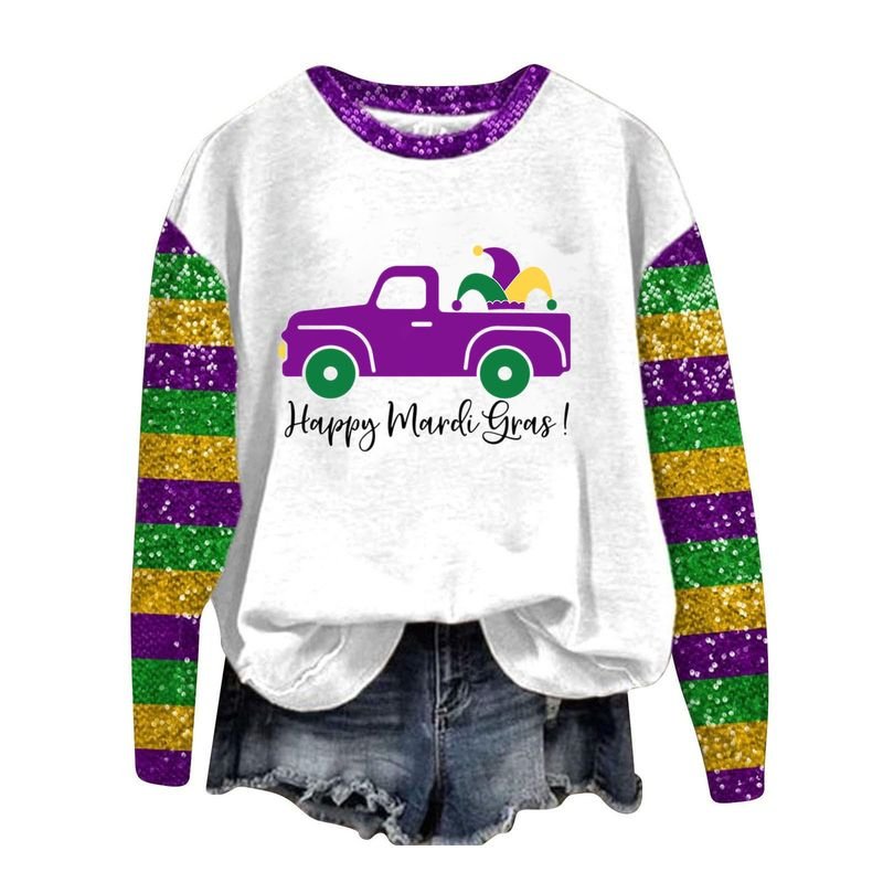 Women Carnival Mardi Gras Casual Fashion Round Neck Sweatshirt