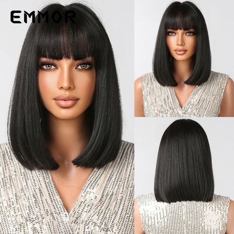 Women Fashionable Natural Breathable Bangs Short Straight Bobo Head Wig