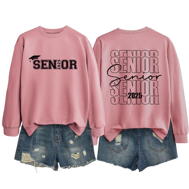 Women Casual Solid Color 2025 Letter Print Round Neck Long Sleeve Sweatshirt