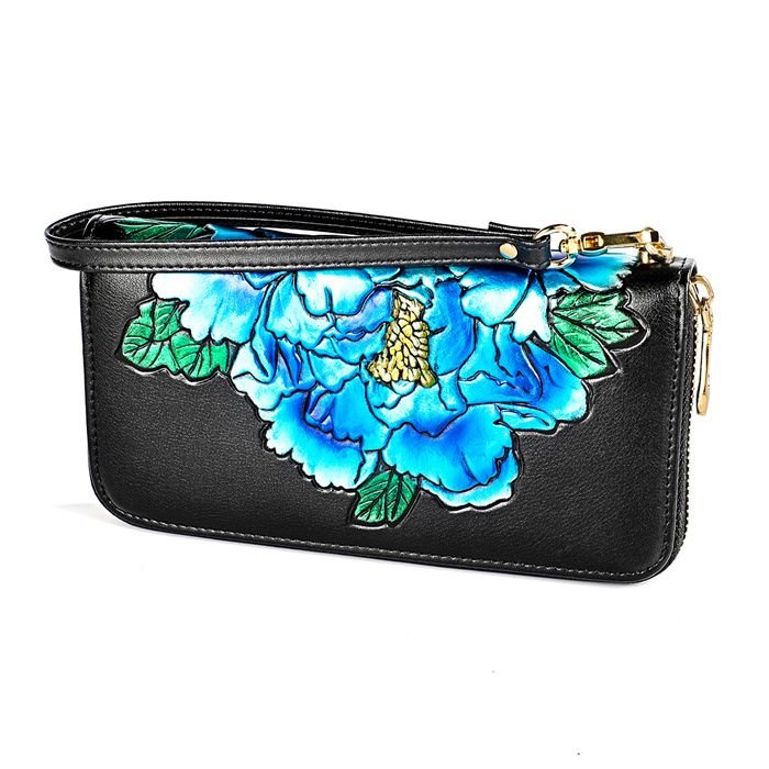 Women Fashion Embossing Decorative Zipper Leather Purse