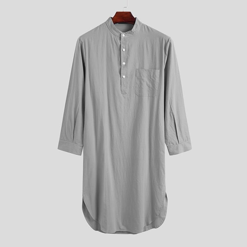 M-3XL Men Fashion Solid Color Button Long-Sleeved Robe