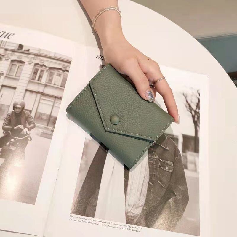 Women Basic Fashion Leather Solid Color Tri-Fold Wallet