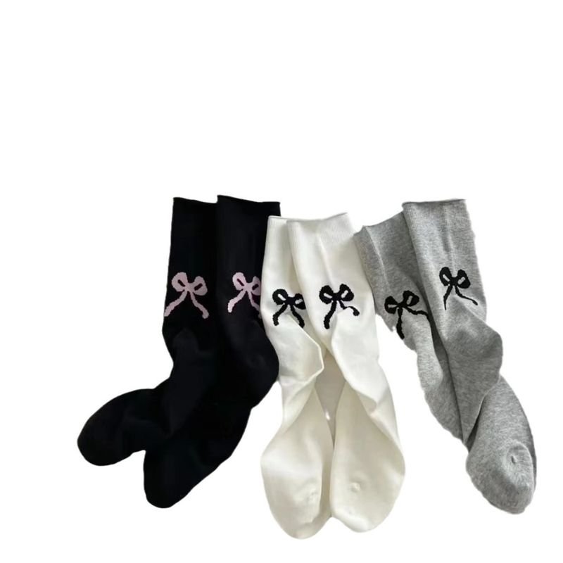 Women Simple Heel Bow Decorative Socks