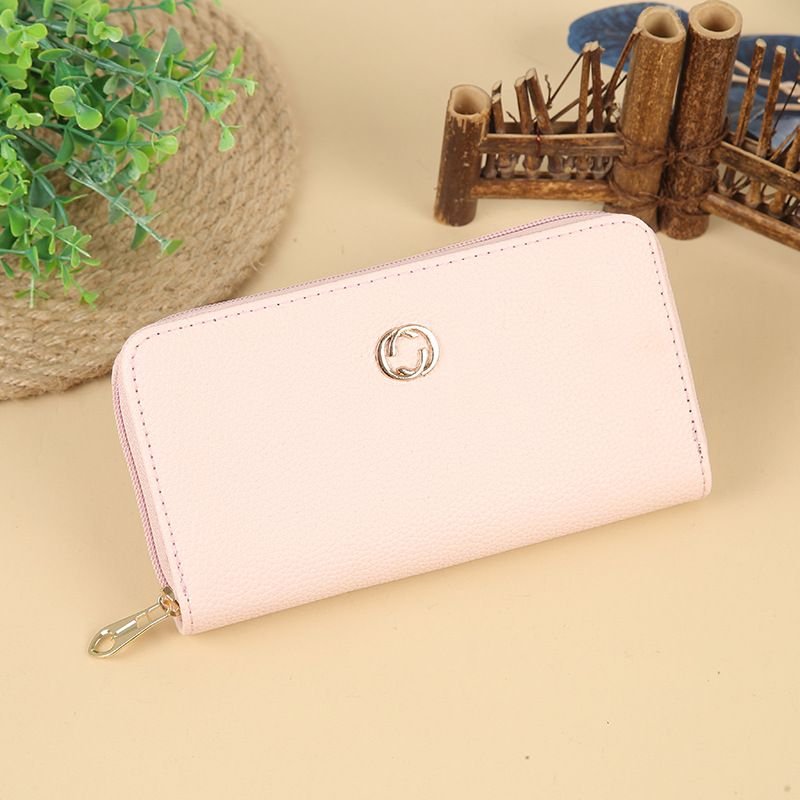 Women Fashion Simple Solid Color Large Capacity Zipper Long Purses