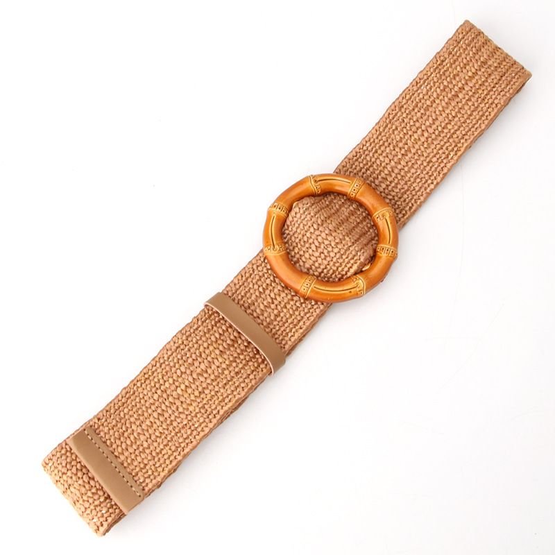 Women Fashion Imitation Grass Woven Plastic Buckle Belt