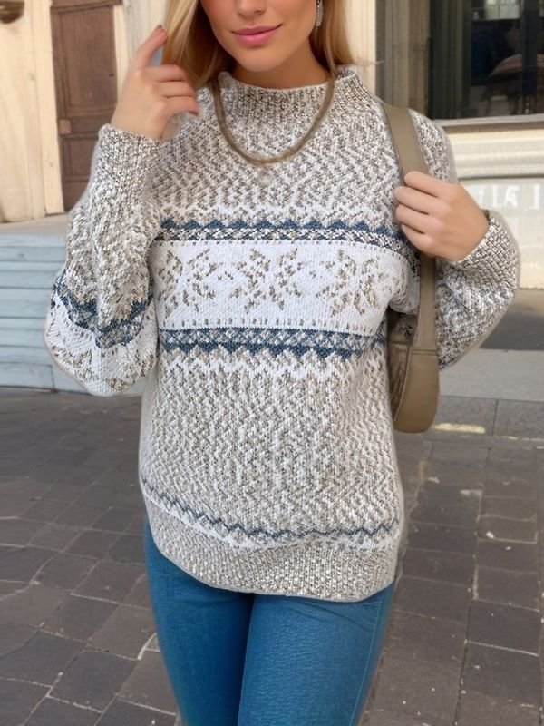 Autumn Winter Women Fashion Christmas Snowflake Crewneck Long Sleeve Knitted Sweater