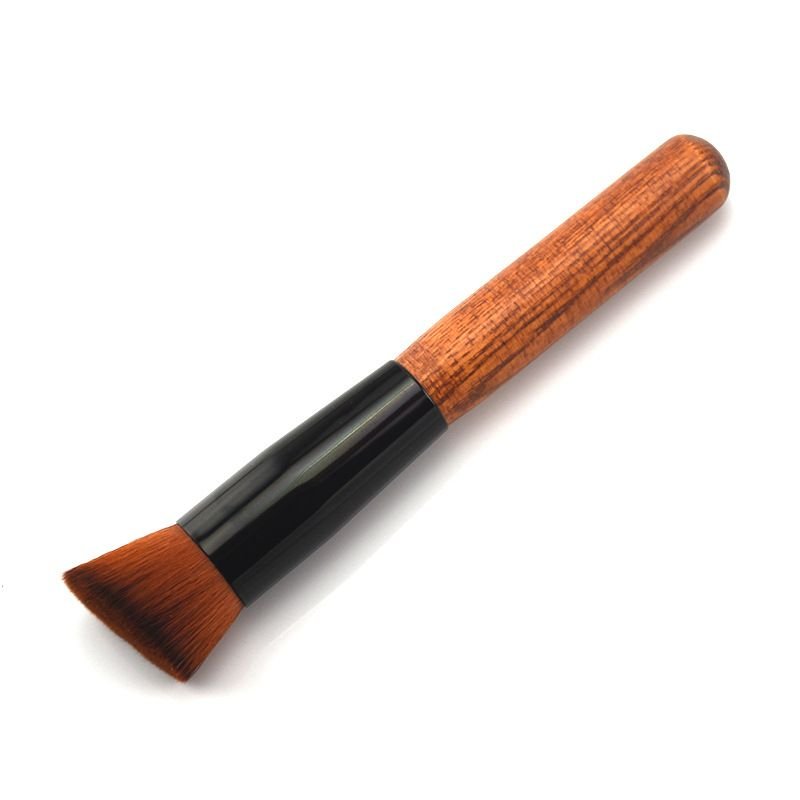 Women Retro Beveled Flat Bottom Wooden Handle Makeup Brush Beauty Tools