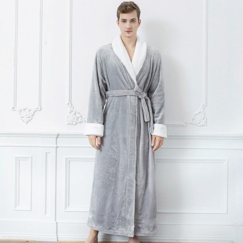 Couples Winter Fashion Casual Home Solid Color Flannel Lapel Long Sleeve Robes Sleepwear