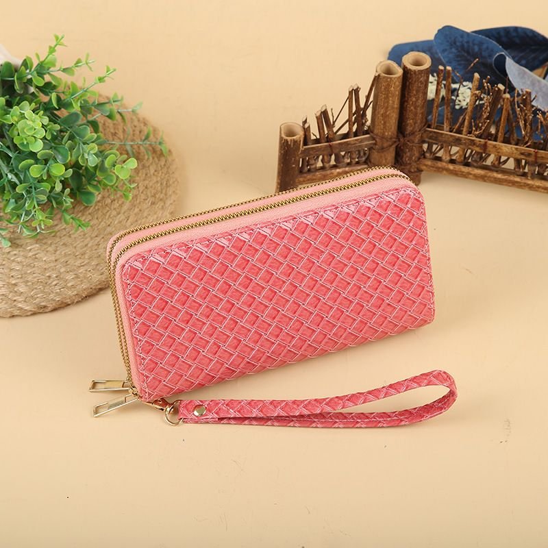 Women Fashion Simple Woven Zipper Long Purses