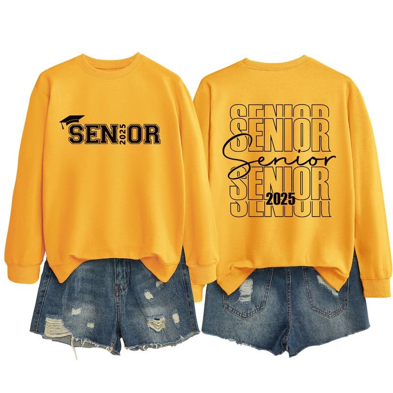 Women Casual Solid Color 2025 Letter Print Round Neck Long Sleeve Sweatshirt