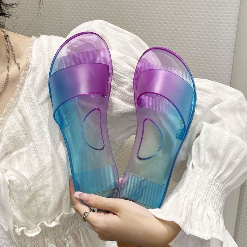 Women Fashion Multicolor Transparent Flat Slippers