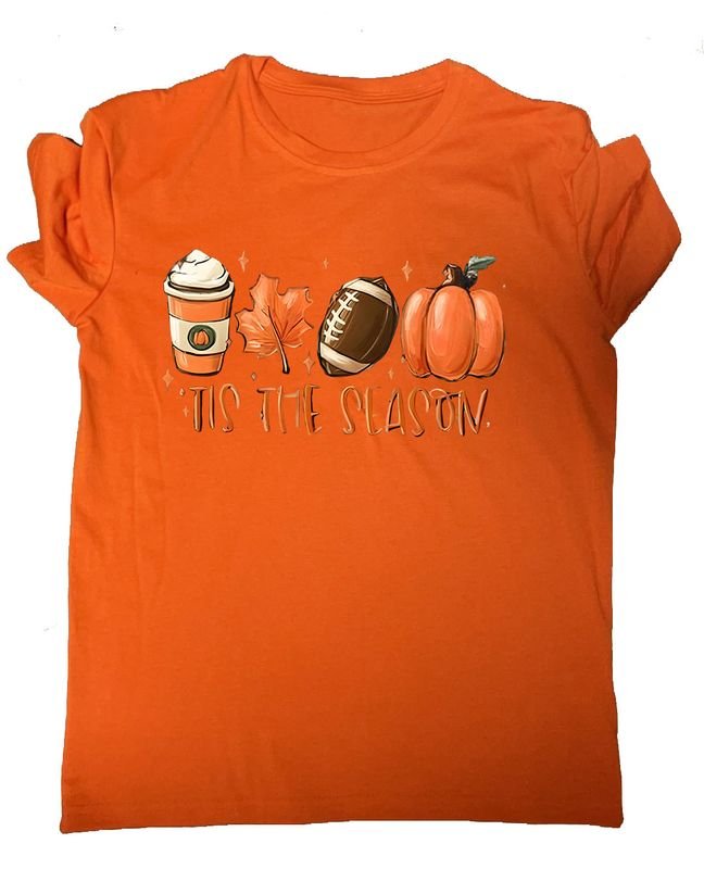 Thanksgiving Women Fashion Maple Leaf Pumpkin Print Round Neck Short Sleeve T-Shirt