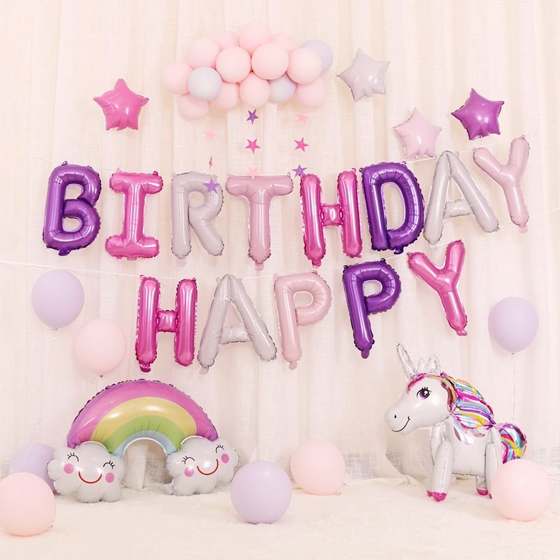 Cartoon Cute Birthday Party Venue Layout Unicorn Letters Aluminum Film Balloon Set