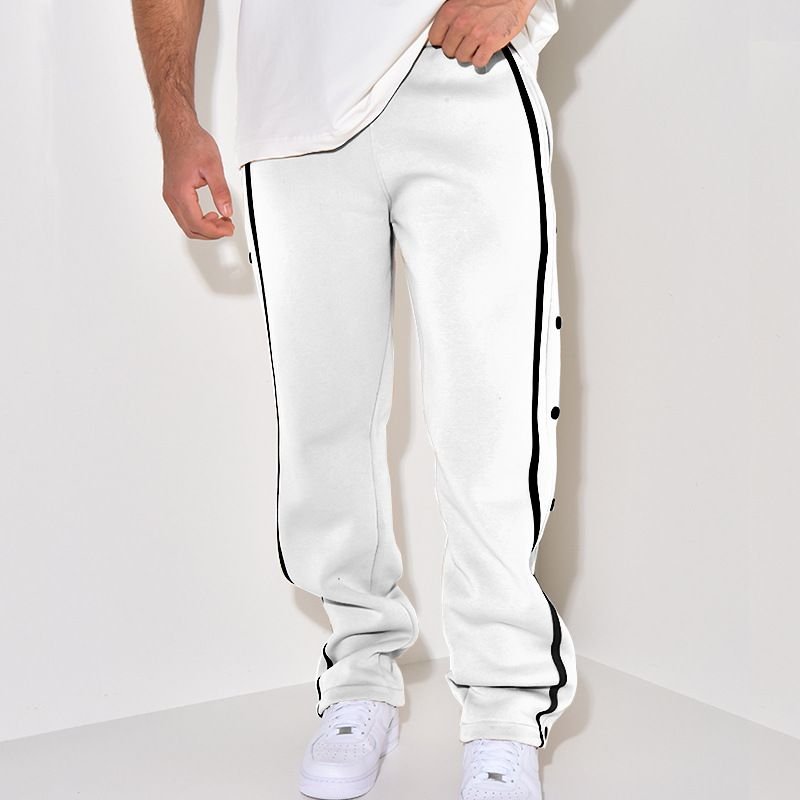 Men Casual Sport Basic Stripe Drawstring Waist Breasted Pants