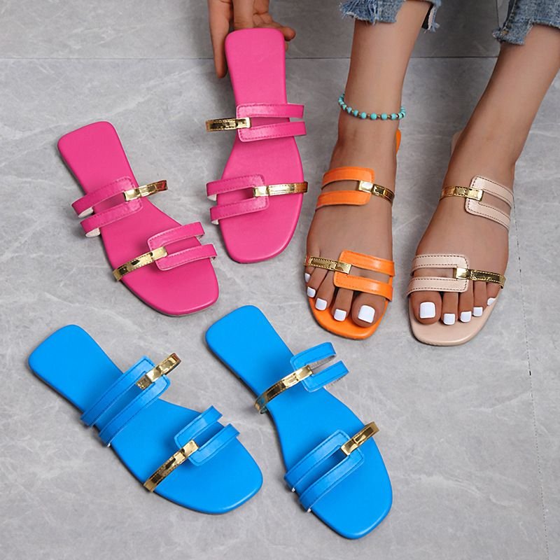 Women Fashion Casual Patchwork Design Flat Slippers