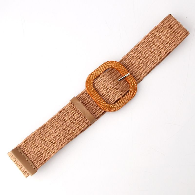 Women Fashion Imitation Grass Woven Plastic Buckle Belt