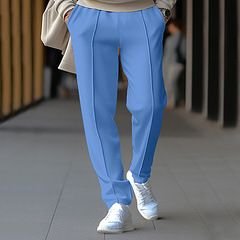 Men Fashion Casual Basic Solid Color Waffe Straight Pants