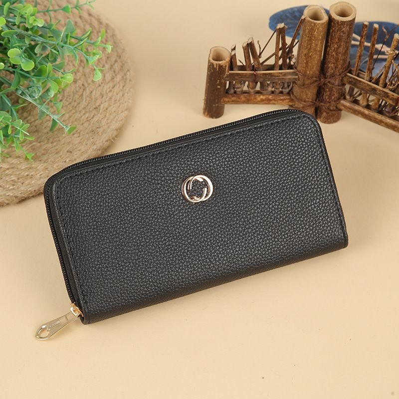 Women Fashion Simple Solid Color Large Capacity Zipper Long Purses