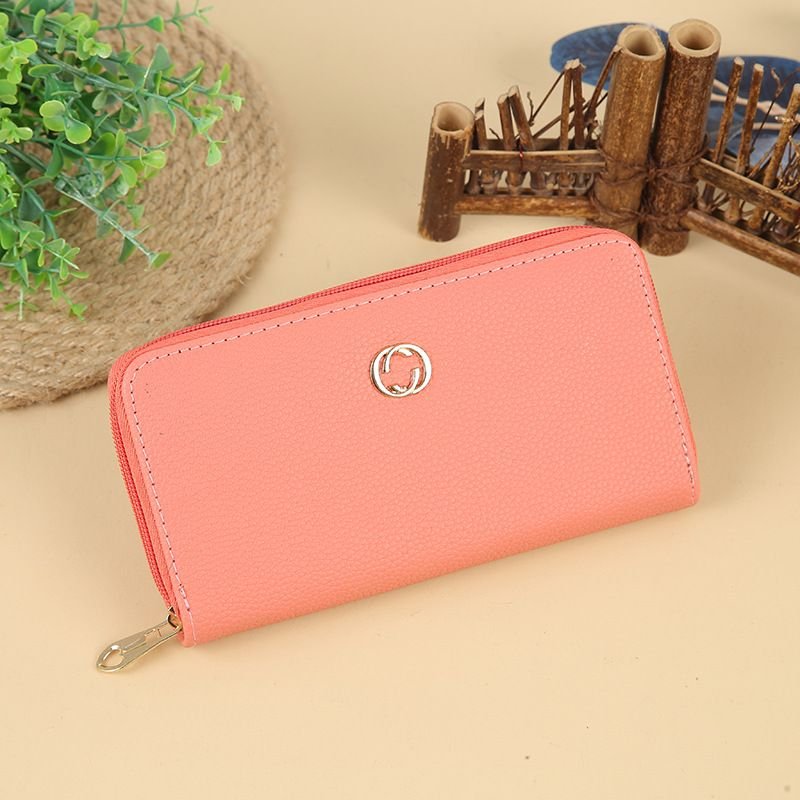 Women Fashion Simple Solid Color Large Capacity Zipper Long Purses