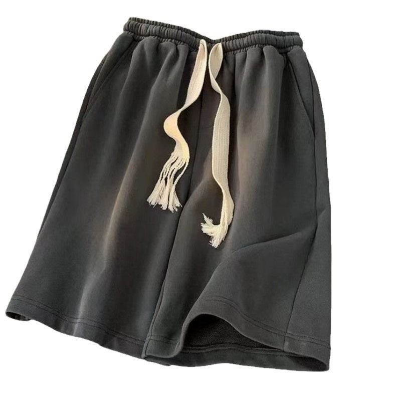 Men Simple Casual Solid Color Loose Drawstring Shorts