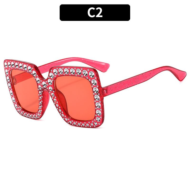 Women Fashion Flash Powder Multicolor Square Rhinestone Sunglasses