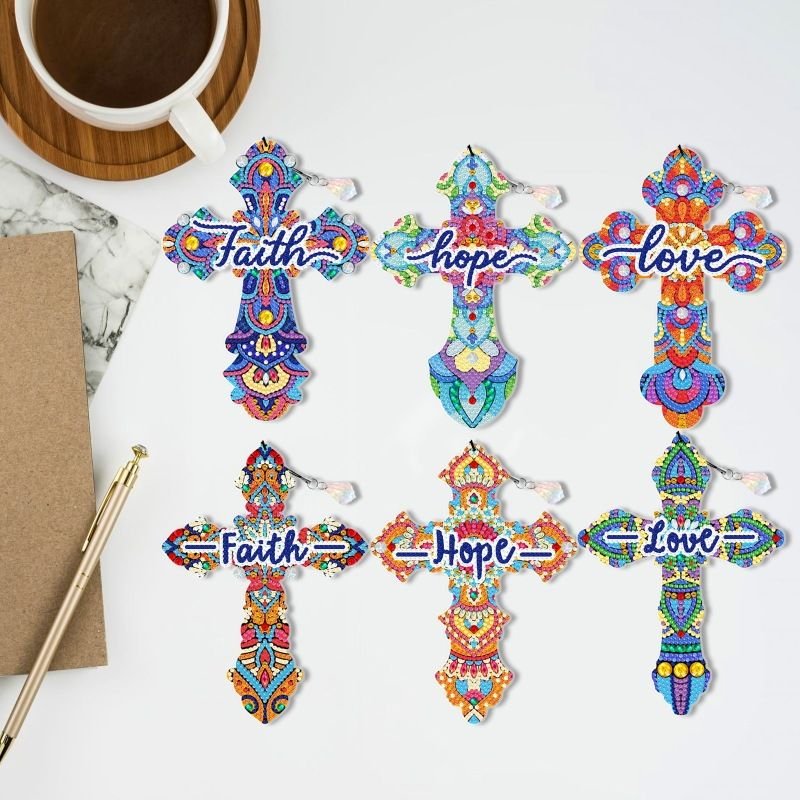 Creative Handmade DIY Feather Cross Crystal Pendant Diamond Painting Set