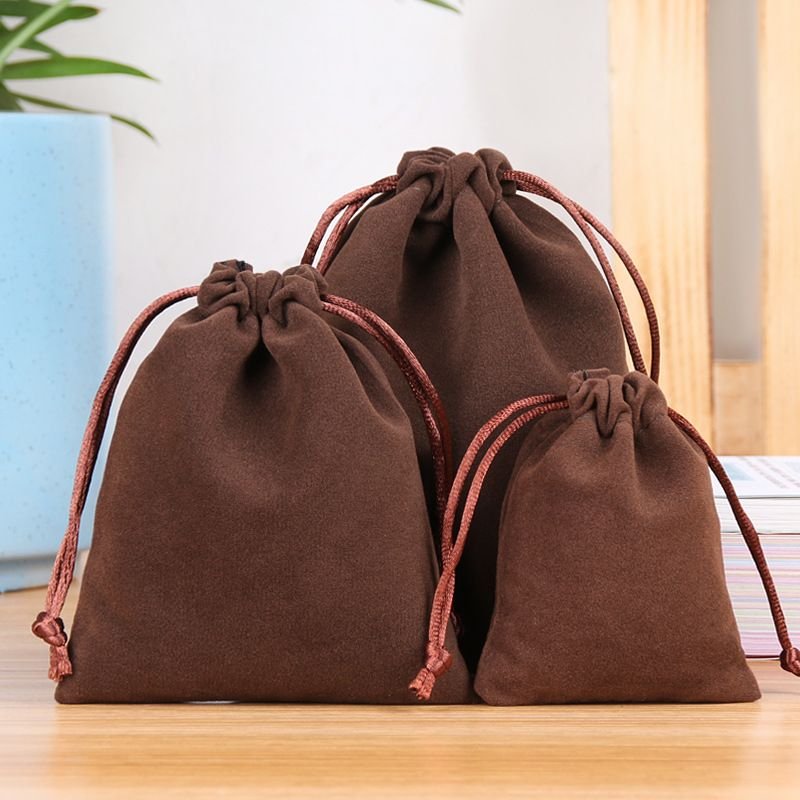 Simple Solid Color Flannel Jewelry Storage Drawstring Bag Packaging