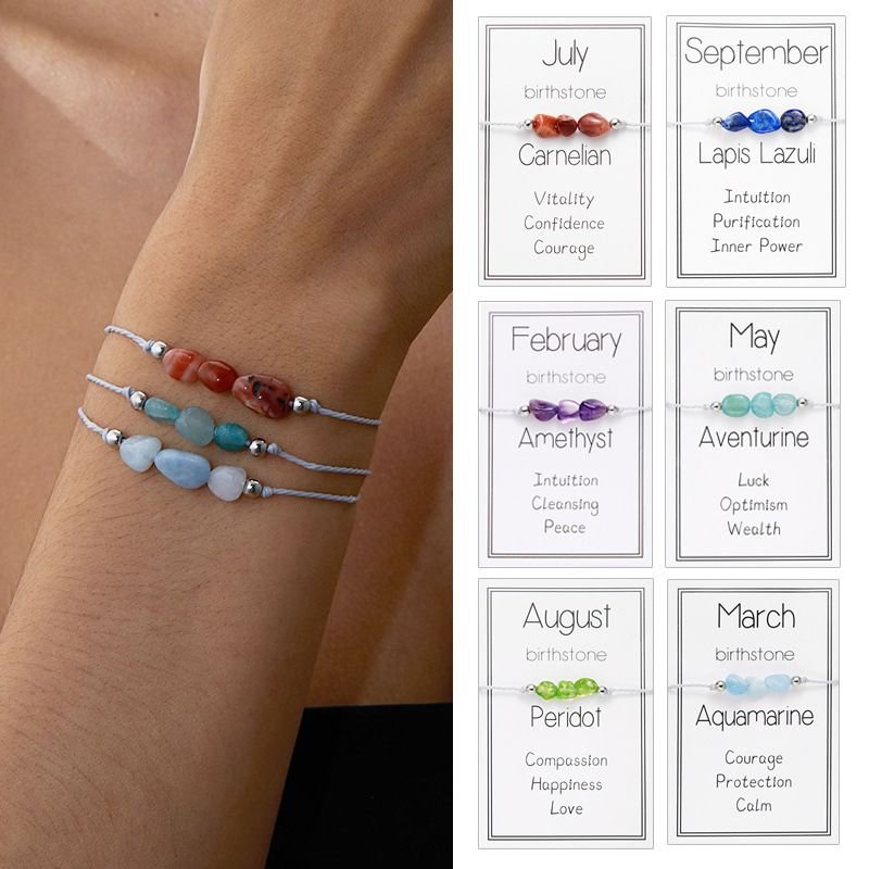 Women Simple December Birth Stone Handmade Woven Adjustable Bracelet