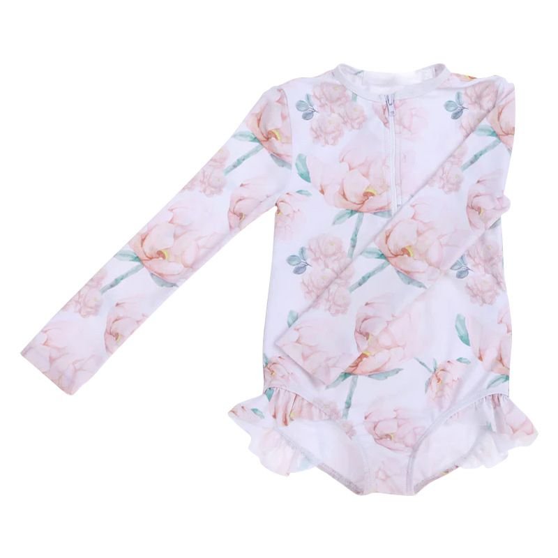 Kids Toddler Girls Casual Cute Tiny Flower Bunny Print Long Sleeve One Piece Swimwear