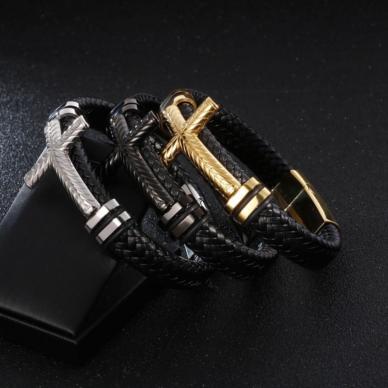 Fashion Punk Cross Men Creative Bracelet Braided Leather Bracelet