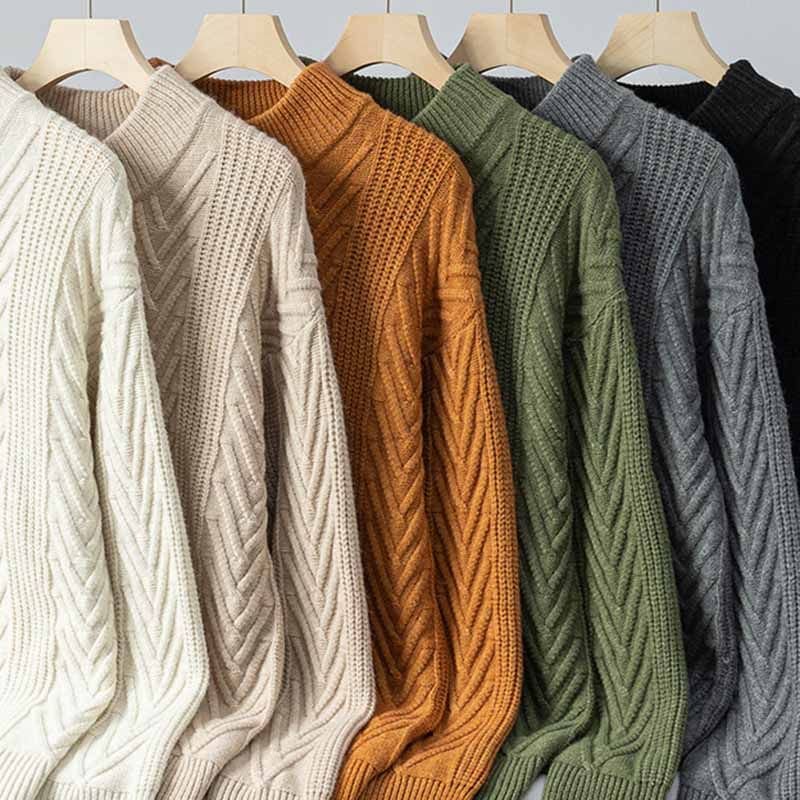 Men Fashion Casual Basic Autumn Winter Solid Color Long Sleeve O Neck Knitted Sweater